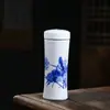 Taza Termo de Cerámica Jingdezhen con Forro de Doble Capa, Vaso Portátil para Agua, Taza de Té con Tapa, Taza Azul y Blanca, Taza para Regalo de Negocios, Venta al por Mayor