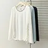 Novedad otoño temprano 2026 ropa para mujer talla grande, elegante y ligera, con escote decorativo fruncido, camiseta de manga larga, top casual 0709