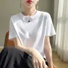 2026 Verão Fina Algodão Penteado Algodão Puro Gola Redonda Manga Curta Camiseta Feminina Básica Versátil Top com Ombro Direito Camiseta Base