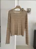 Blusa Crochê Vazada de Manga Longa KEKEZOON para Mulheres com Acabamento de Renda Ondulada, Gola Redonda, Cor Sólida, Top Transparente em Camadas 8905