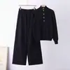 Suéter de Gola Alta com Meio Zíper para E-commerce Transfronteiriço Feminino de Inverno Tricô Espesso Moda Conjunto de Tricô Duas Peças Feminino