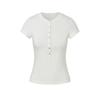 Camiseta de Algodón Elástico Ajustada de Manga Corta con Cuello Tipo Polo para Mujer