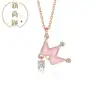 Colar Coroa de Esmalte Rosa de Baixa Temperatura Joia de Prata Esterlina para Menina Design de Luxo Leve de Nicho Corrente para Clavícula Presente de Aniversário