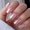 Uñas Portátiles Europeas y Americanas de Venta Caliente Transfronteriza, Piezas de Uñas Francesas Simples con Borde Dorado, Pegatinas de Uñas Postizas Portátiles, Productos Terminados al por Mayor