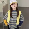 Camiseta de Manga Larga para Niña YOJIA Primavera/Otoño 2026 Nuevo Estilo Coreano Rayada Top para Niña Pequeña Camiseta Básica para Niños Atuendo de Otoño
