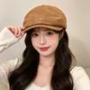 Chapéu octogonal de camurça para mulheres, outono e inverno, estilo retrô, afina o rosto, estilo japonês, boina versátil, estilo britânico, chapéu de bico de pato voltado para a frente