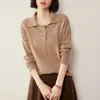 Otoño/Invierno 2026 Suéter de Lana Adelgazante para Mujer de Punto de Cachemira con Cuello Polo Casual de Negocios Manga Larga