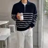 Meia-malha longa solta com mangas compridas masculina casual lã tricotada lapela design de polo versátil zíper toque Americano