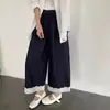 Calça Jeans Feminina Nova Tendência Verão 2026 com Patchwork de Renda Nove Pontos Perna Larga Cintura Elástica Solta Versátil Casual