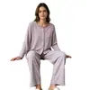 Conjunto de Ropa de Casa de Felpa con Temperatura Constante de Otoño Se Puede Usar Afuera Pijama para Mujer Manga Larga Pantalón Largo Rayado Cómodo Conjunto para el Hogar