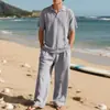 Comércio Exterior Transfronteiriço Terno Masculino Estação Primavera e Outono Cor Sólida Linho Lapela Camisa Calça Comprida Conjunto Terno Casual Masculino