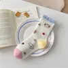 Meias de cachorrinho de desenho animado, meias femininas de cano médio, meias estilo japonês fofas com estampa xadrez e bolinhas, com bordas franzidas, meias de algodão para outono e inverno, adequadas para meninas jovens e estudantes