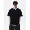Camiseta de manga corta tipo dos piezas falsas con cuello mao pequeño para hombre, nuevo modelo verano 2026, estilo coreano de alta gama, moderna, top holgado y casual
