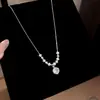 Collar Colgante Redondo con Perlas y Circonitas Estilo Ins, Cadena para Clavícula de Lujo Ligero de Gama Alta, Cadena para el Cuello Moderna y Elegante para Mujeres
