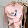 Camiseta de manga larga con cuello semi-alto, de forro polar de doble cara para otoño e invierno, cepillada para abrigar, perfecta como capa interior, linda para niñas pequeñas