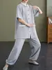 Verano 2025 Nuevo Estilo Chino Retro Holgado Adelgazante Casual Elegante Zen Ropa de Té Ropa de Yoga Traje de Tai Chi para Mujer