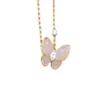 Trébol de Cuatro Hojas Estilo Nuevo Collar de Mariposa de Calcedonia Rosa 18K Collar de Turquesa Mariposa de Diamante Completo de Nácar Collar de Nácar