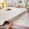 Set de 3 piezas de alfombrilla refrescante de seda de hielo de etileno de grado A, muy vendido en verano, alfombrilla suave de aire acondicionado con frijolitos de hielo, estilo sábana ajustable, lavable a máquina