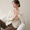 Súper bonito~ Cárdigan de Punto de Cachemir Acanalado para Mujer Otoño Invierno Suave Color Sólido Casual Suéter Abrigo de Punto de Cachemir