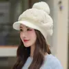 Gorro de Lana Sintética Estilo Coreano para Mujer, Tendencia de Invierno Versátil Japonés Lindo con Pompón Forro Polar Adelgazante Grueso Gorra de Pato