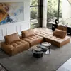 Sofá Bloque de Tofu Piimont Minimalista Escandinavo Sala de Estar Sofá Individual de Cuero Genuino Apartamento Pequeño Sofá Modular de Arte en Cuero