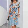 Vestido Casual Elegante de Manga Corta con Elementos de Estampado Floral Digital 3D para Mujer Moda Femenina 2024 Comercio Transfronterizo Nuevo