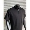 Produto Mais Vendido Fotos Reais Estilo Americano Desconstruído Meio Zíper Gola Alta Manga Curta Camiseta Unissex Casual Ombro Normal Cor Sólida Versátil