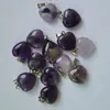 Pingente de pedra natural de 15 mm, pingente de coração de ametista, acessórios para colar, brincos, joias de coração