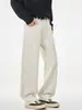 Roupas Masculinas Muqiu Jeans de Sarja Lavada de Alta Qualidade com Elasticidade em Quatro Direções, Calças Masculinas de Cintura Alta com Corte Relaxado e Estilo Vintage Old Money