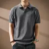 Camisa de punto de manga corta de seda helada con cuello de gaviota estilo Old Money americano para hombre, polo texturizado holgado de verano para ir al trabajo