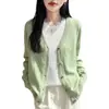 Cardigã de tricô chique estilo coreano para mulheres, peça externa fina com gola, adequado para proteção solar e como uma blusa para cobrir em ambientes com ar condicionado.