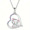 Colar de Gato Colorido Fofo de Desenho Animado para Mulheres Pingente Simples de Gatinho em Forma de Coração Gota de Óleo Corrente para Clavícula Animal