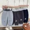 Novas Calças de Moletom Lisas Forradas com Lã Outono/Inverno para Crianças, Meninos e Meninas, Estampa Fofa de Cachorrinho, Modelo Solto com Bainha Elástica, Venda por Atacado