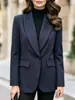 Blazer Feminino 2026 Outono/Inverno Novo Cor Sólida Gola Ampla Lapela Notch Estilo Vintage Larga Commuter Ol Manga Longa