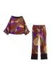 Otoño 2025 Nuevo Conjunto de Moda Casual Holgado para Mujer Estilo Europeo y Americano de Satén de Seda Estampado + Pantalones
