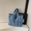 Bolsa Tote de Brim Grande Capacidade com Estampa de Letras Moda Feminina para o Trabalho Estudante Bolsa de Ombro Casual Bolsa de Mão para Viagem