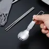 Conjunto Criativo de Talheres Dobráveis em Aço Inoxidável com Colher e Hashis, Conjunto de Presente de Duas Peças para Acampamento ao Ar Livre, Piquenique e Viagem