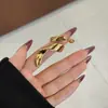 Anel Aberto Versátil Folha Espiral Textura Ouro Real Banhado a Cobre Estilo Ins Metal Brilhante Largo Anel para Dedo Indicador