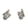 Aretes de Mariposa con Perla Diamante Gota de Aceite Aguja Plateada, Aretes de Moda, Simples y Versátiles, Aretes Exquisitos y de Alta Gama para Mujer