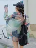 2026 Novo Maiô Tie-dye de Manga Longa com Proteção Solar Feminino Conjunto Dividido de Três Peças Cobrindo a Barriga Emagrecedor Roupa de Banho para Férias na Praia e Fontes Termais