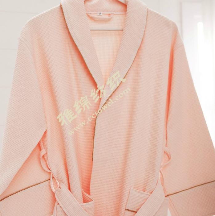 华夫格浴袍粉色女款