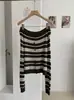 KEKEZOON Nuevo Diseño Estilo Coreano Otoño Temprano Top de Punto Rayado de Color Contrastante sin Hombros de Manga Larga 8428