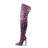 Botas Europeias e Americanas de Estampa de Leopardo de Salto Alto Acima do Joelho Transfronteiriças Extracompridas Acima do Joelho Elásticas Sexy Bico Fino Mostrando Pernas Longas e Botas Slim para Mulheres