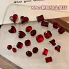 Accesorios de Pedrería para Uñas con Corazón de Melocotón Inclinado Pedrería de Punta Inferior, Año Nuevo Rojo Vino Estilo Popular de Celebridad de Internet, Accesorios de Pedrería para Uñas Cuadrados Gruesos Super Brillantes al por Mayor