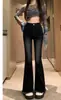 Jeans Bootcut Negros y Grises para Mujer en Otoño e Invierno Nuevo Estilo de Cintura Alta Talla Grande para Chicas con Curvas Figura de Pera Aspecto Adelgazante Pantalones Acampanados con Borde Crudo