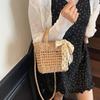 2025 Nuevo Bolso Tejido Hueco de Moda Estilo Coreano Bolso de Hombro Cruzado Hecho a Mano Puro Bolso de Paja Bolso de Playa para Mujer de Vacaciones