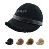 Novos estilos de outono e inverno: Chapéu bucket feminino quente, grosso e que afina o rosto, feito de camurça sintética, versátil e adequado para cabeças maiores, com aba inclinada para a frente