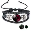 Pulsera de Cuero de Vaca con Cuentas de Piedra de Tiempo de las Doce Constelaciones Luminosas Pulsera Unisex de Cristal Negro