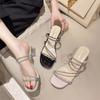 Sandálias e chinelos de strass de salto grosso estilo francês Sapatos femininos Roupa exterior 2024 Novo verão estilo fada sandálias e chinelos elegantes