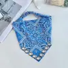 Lenço de Cabeça Triângulo Paisley Retro Americano com Design Elástico e Fivela de Metal em Forma de V, Lenço de Cabeça Moderno e Versátil
